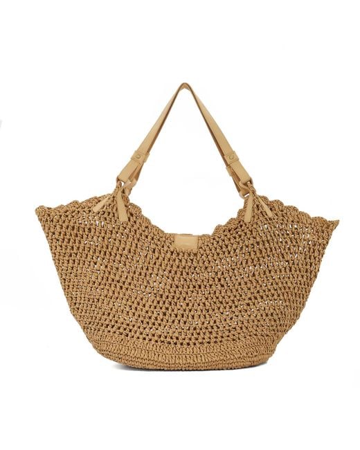 Dune Brown Dewdrop Raffia Logo Shoulder Bag