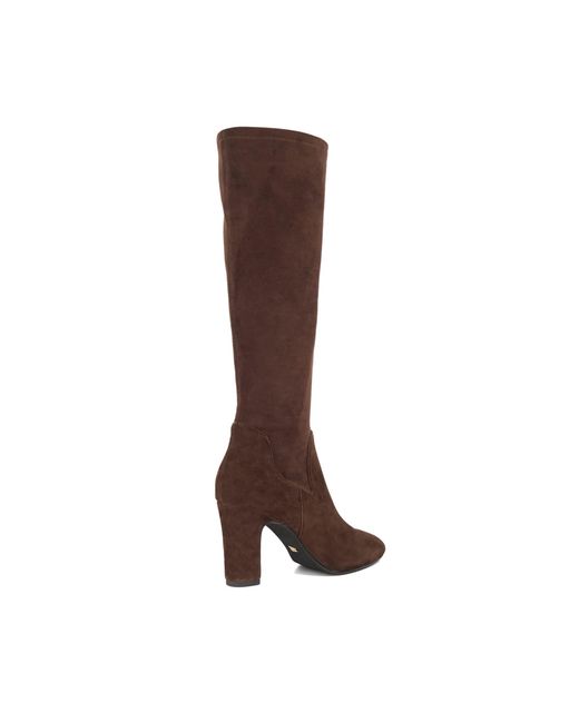 Dune Brown Simple Block-Heel Knee-High Boots