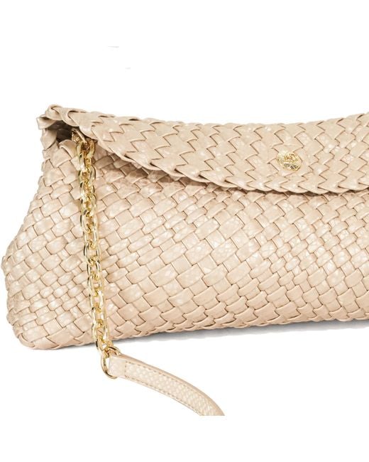 Dune Natural Encourage Woven Clutch With Cross Body Strap