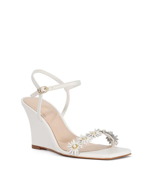 Dune White Milennial Floral Embellished Wedge Sandals