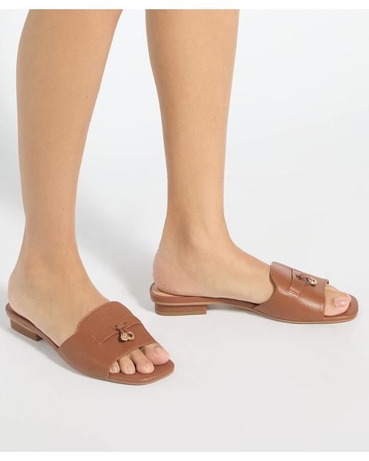 Dune Brown Lindo Leather Tassel Trim Slip-On Sandals