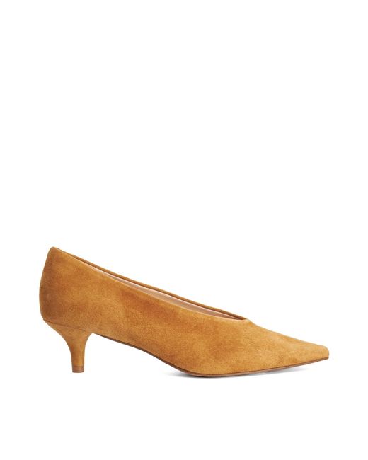 Dune Brown Aris Leather Kitten Heel Court Shoes