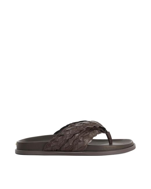 Dune Brown Lindie Woven Leather Toe Post Flip Flop Sandals