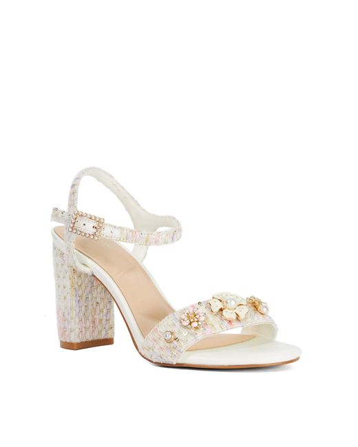 Dune Metallic Mention Floral Detail Block Heeled Sandals