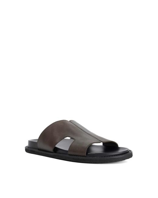 Dune Brown Ishaa Leather Slip On Sandals for men