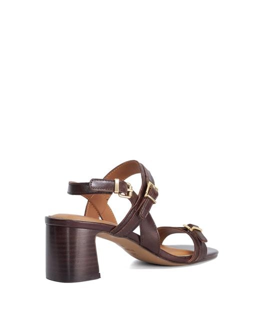 Dune Brown Jiving Mid Height Block Heel Sandals