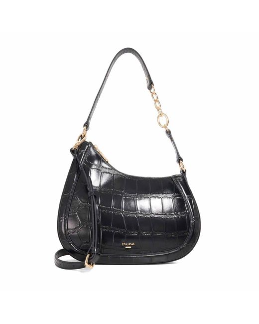 Dune Black Directional Leather Chain Detail Shoulder Bag