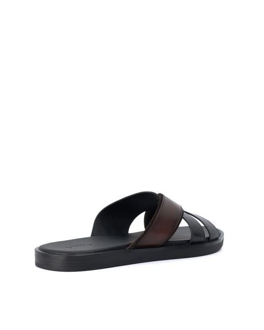 Dune Blue Iker Cross Over Strap Leather Sandals for men