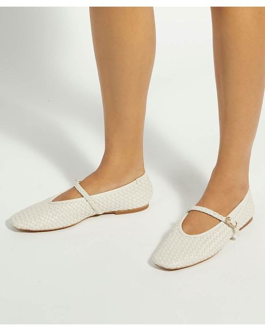 Dune White Headliner Square Toe Woven Leather Mary Janes