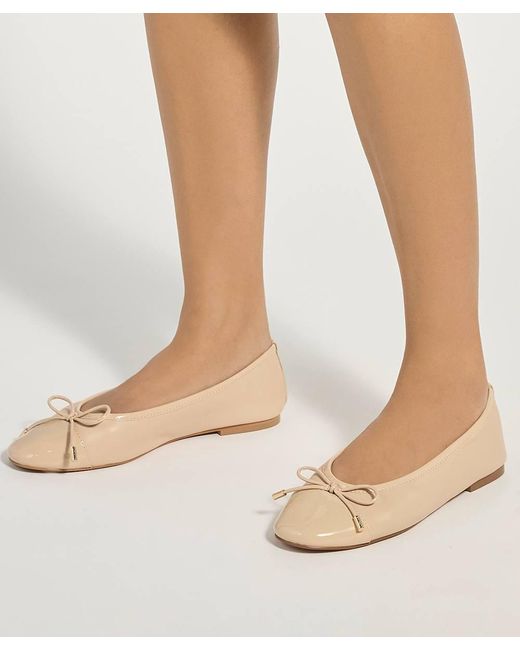 Dune Natural Haliah Patent Toe Cap Ballet Flats