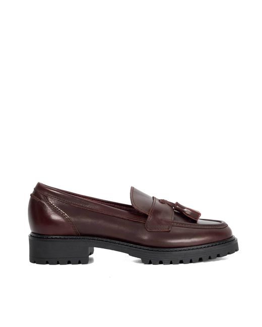 Dune Brown Gracelyn Leather Tassel Trim Chunky Loafers