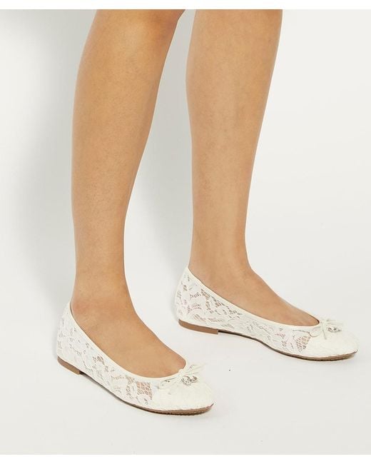 Dune White Heartstring Lace Wedding Ballet Pumps