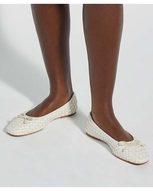 Dune Natural Heat Woven Leather Bow Detail Ballet Pumps