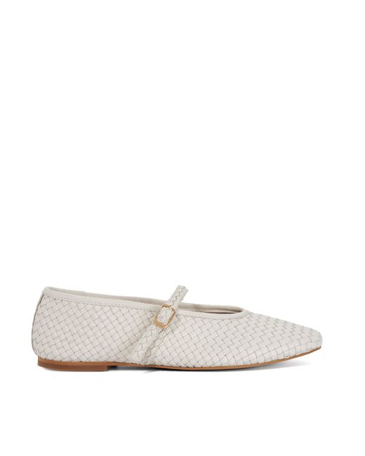 Dune White Headliner Square Toe Woven Leather Mary Janes