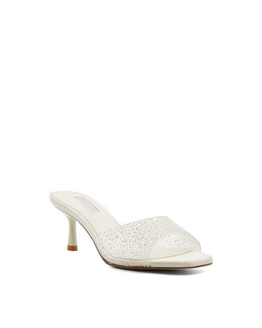 Dune White Moonlit Sea Pearl Embellished Vinyl Wedding Mules