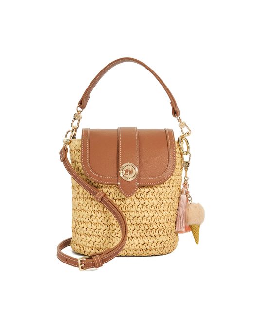 Dune Brown Dimple Raffia Crossbody Bag