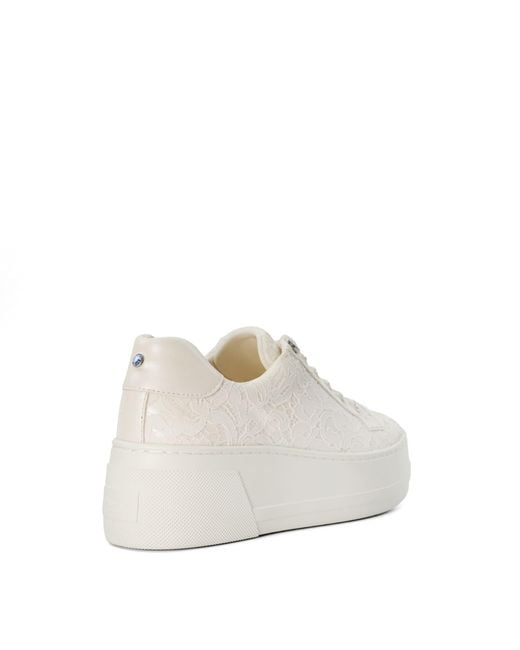 Dune White Embraced Lace Detail Platform Trainer