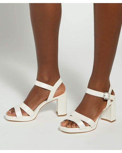 Dune White Madeforlove Leather Platform Block Heel Bridal Shoes