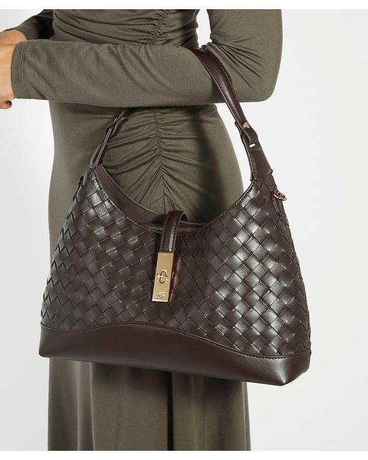 Dune Brown Dorset Woven Turn Lock Shoulder Bag