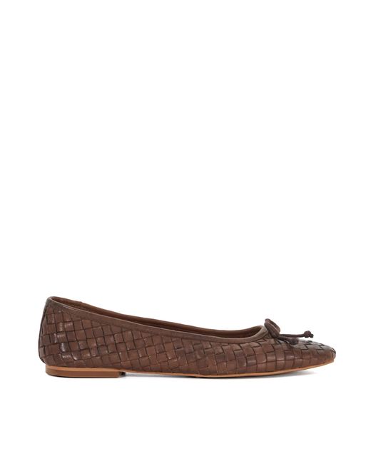 Dune Brown Heat Woven Leather Bow Detail Ballet Pumps
