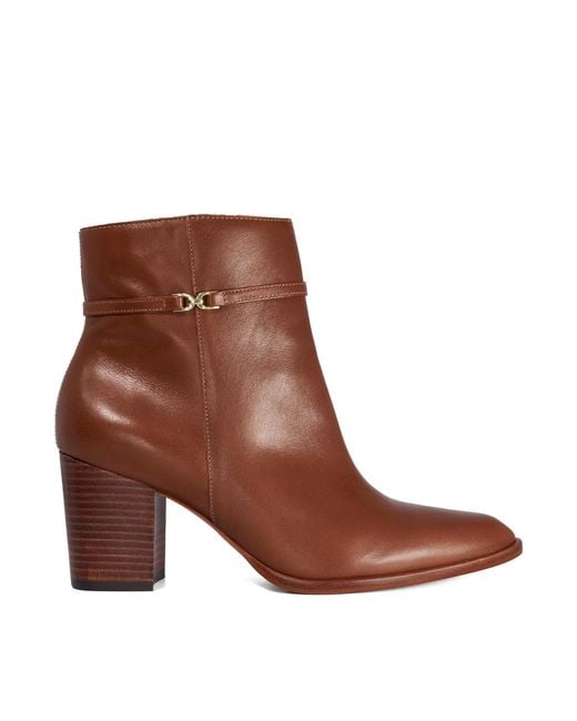 Dune Brown Pagety Block-Heel Ankle Boots
