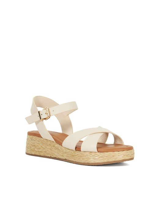 Dune Natural Littleton Leather Raffia Flatform Sandals