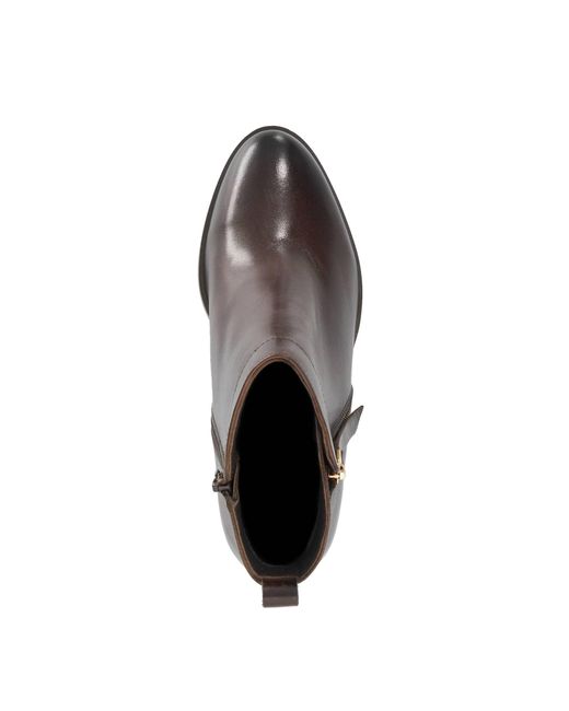 Dune Brown Paicing Block Heel Side Zip Boots