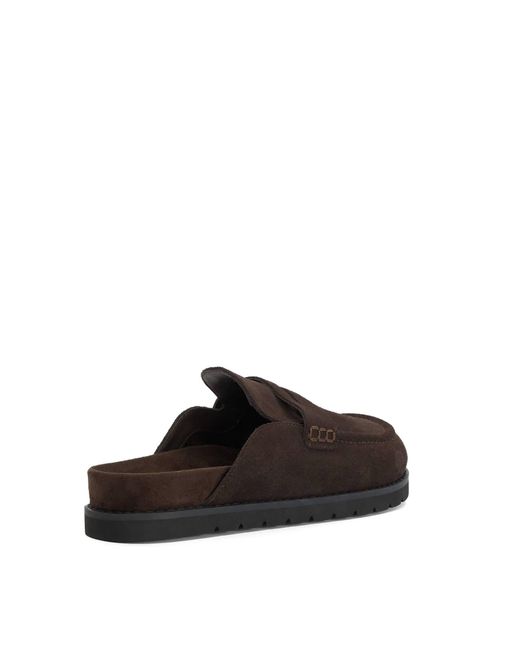 Dune Brown Goldens Suede Backless Mule Loafers