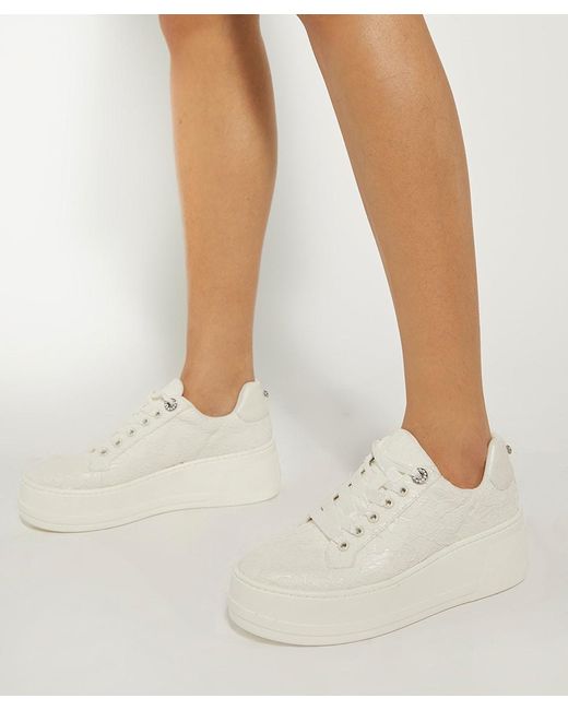 Dune White Embraced Lace Detail Platform Trainer