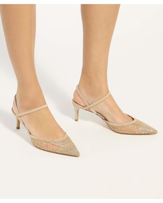 Dune Natural Charismatic Mesh Diamante Slingback Shoes