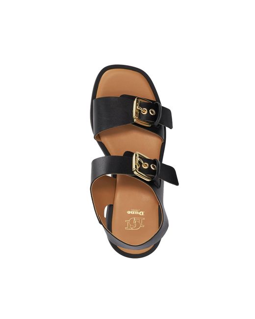 Dune Black Karola Wedge Double Buckle Sandals