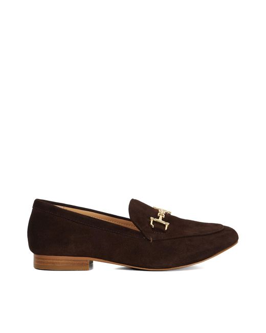 Dune Brown Glair Leather Snaffle Trim Loafers