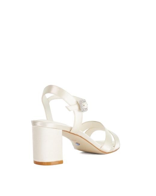 Dune White Marital Mid Height Block Wedding Heels