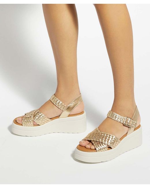 Dune Metallic Kinleys Braided Leather Wedge Sandals