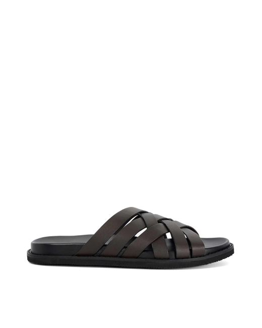 Dune Black Iddris Leather Woven Slip-On Sandals for men