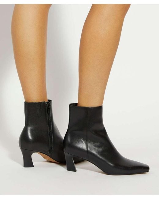 Dune Black Overly Leather Block Heel Ankle Boots