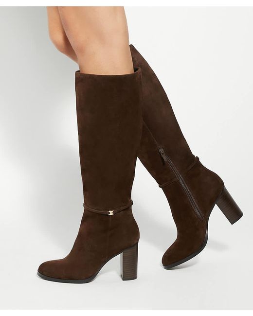 Dune Brown Starlling Knee-High Block Heel Boots