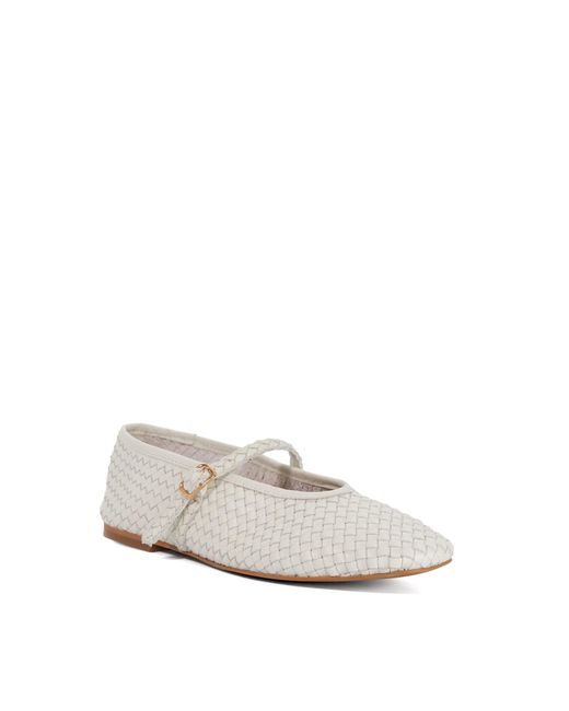 Dune White Headliner Square Toe Woven Leather Mary Janes