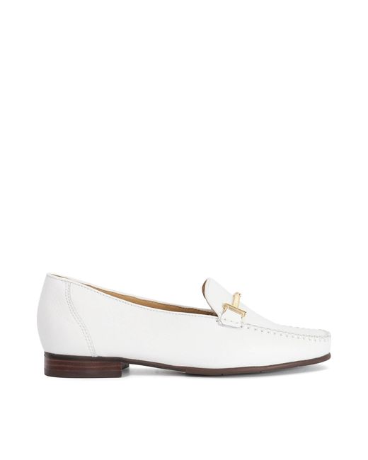 Dune White Gilli T Snaffle Trim Leather Loafers