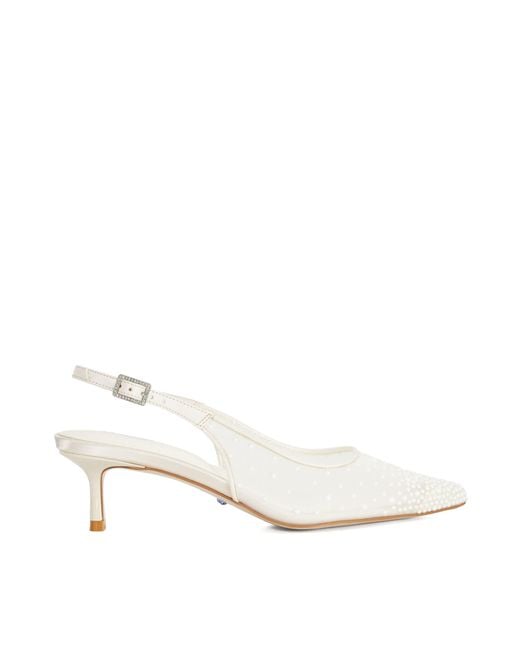 Dune White Companionship Sea Pearl Embellished Kitten Heel Wedding Sh