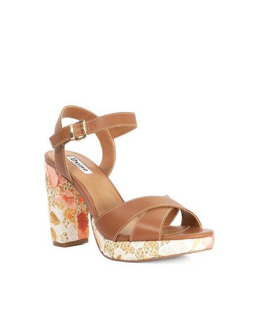 Dune Metallic Monique Leather Floral Pattern Platform Heels