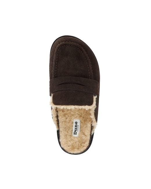 Dune Brown Goldys Faux Shearling Lined Backless Mule Suede Loafers