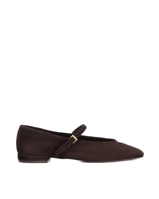Dune Brown Hearthrob Leather Pointed Toe Mary Jane Ballet Flats