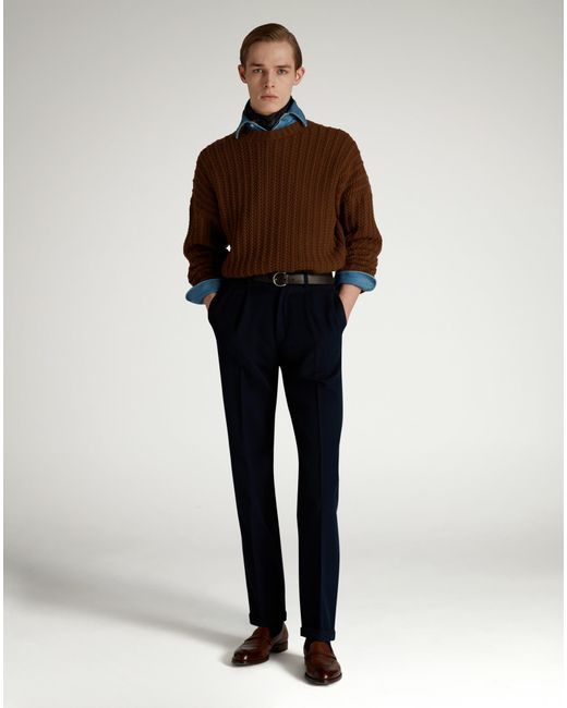 Dunhill Herren Luxury Chinohose Aus Baumwoll-Woll-Mohair-Twill Mit Einzelner Bundfalte Und Spitz Zulaufendem Bein in Blue für Herren
