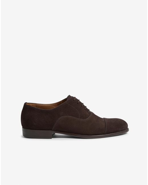 Dunhill Brown Luxury Mount Suede Cap Toe Oxford Shoes for men