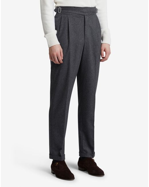 Dunhill Gray Luxury Wool Cashmere Flannel Double Pleated Gurkha Trousers for men