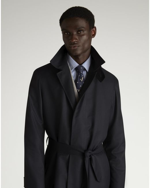 dunhill Luxury Wool Super 180's Balmacaan Coat in Black for