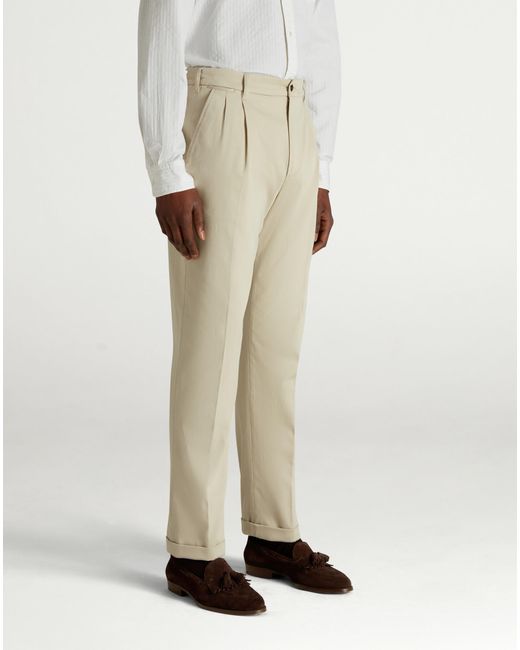 Dunhill Herren Luxury Chinohose Aus Elastischem Baumwolltwill Mit Doppelter Bundfalte in Natural für Herren