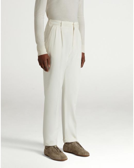 Dunhill Herren Luxury Chinohose Aus Elastischem Baumwolltwill Mit Doppelter Bundfalte in White für Herren