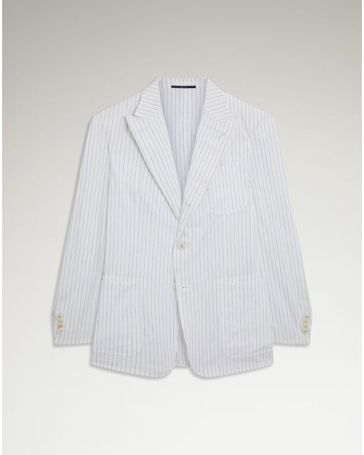 Dunhill White Luxury Stripe Cotton Linen Cavendish Single Breasted Jacket for men